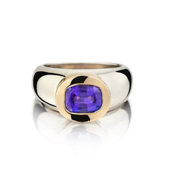 Custom-Made Oval Tanzanite Gemstone White & Yellow Gold RIng