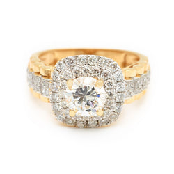 1.06 Carat Round Brilliant Cut Diamond Halo-Set Gold Ring