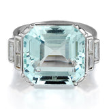 Art Deco 9.75 Carat Square Cut Aquamarine And Diamond Platinum Ring