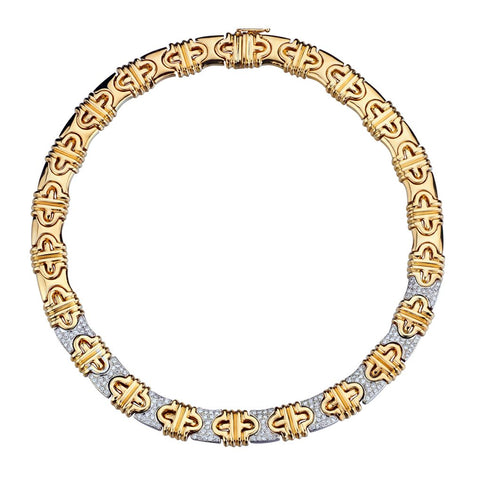 18KT White And Yellow Gold Bulgari Style Choker Necklace