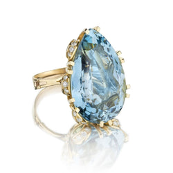 35.00 Carat Aquamarine And Diamond Custom-Made YG Ring