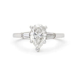 Platinum 1.26 Carat Natural Pear-Shaped Diamond With Tapered Baguette Sidestones Ring