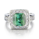 3.50 Carat Green Tourmaline And Diamond Halo Set WG Ring