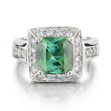 3.50 Carat Green Tourmaline And Diamond Halo Set WG Ring