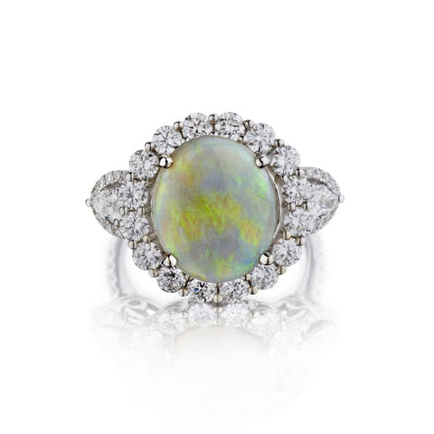 3.80 Carat White Opal And Diamond Halo-Set WG Ring