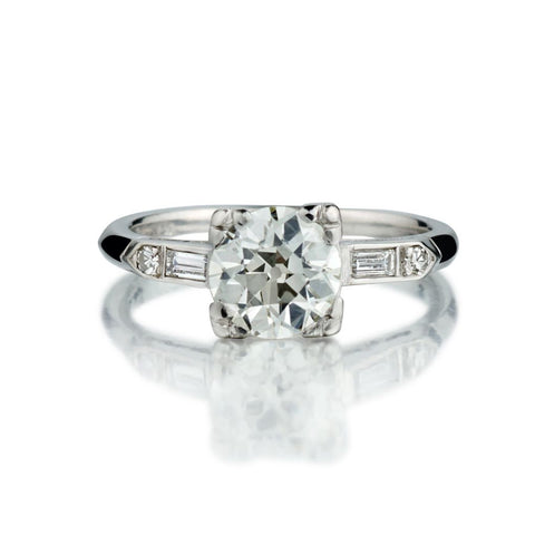 Art Deco Platinum Old-European Cut Diamond Engagement Ring