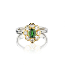 Platinum Green Tourmaline And Diamond Halo Cluster Ring