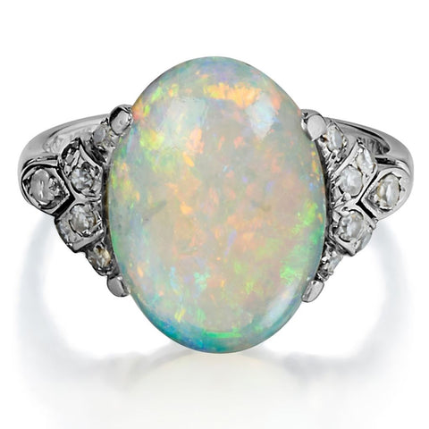 Mid-Century Kents Opal And Diamond White Gold RIng