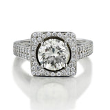 1.70 Carat Round Brilliant Cut Diamond White Gold Halo Set Ring