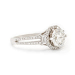 1.38 Carat Round Brilliant-Cut Diamond White Gold Halo Ring