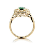 1.05 Carat Green Emerald Carved Setting Yellow Gold Ring