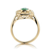 1.05 Carat Green Emerald Carved Setting Yellow Gold Ring