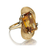 Mid-Century 14KT Yellow Gold Citrine And Diamond Cocktail Ring