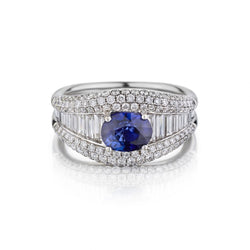 0.80 Carat Blue Sapphire And Diamond White Gold Ring