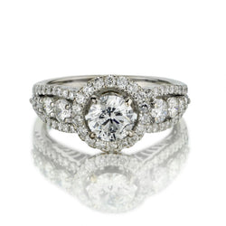 0.85 Carat Round Brilliant Cut Diamond Halo-Set White Gold Ring