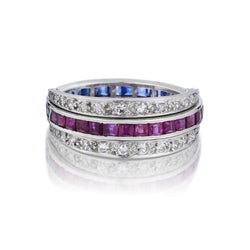 Platinum Edwardian Multi-Purpose Ruby, Diamond And Sapphire Band