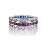 Platinum Edwardian Multi-Purpose Ruby, Diamond And Sapphire Band