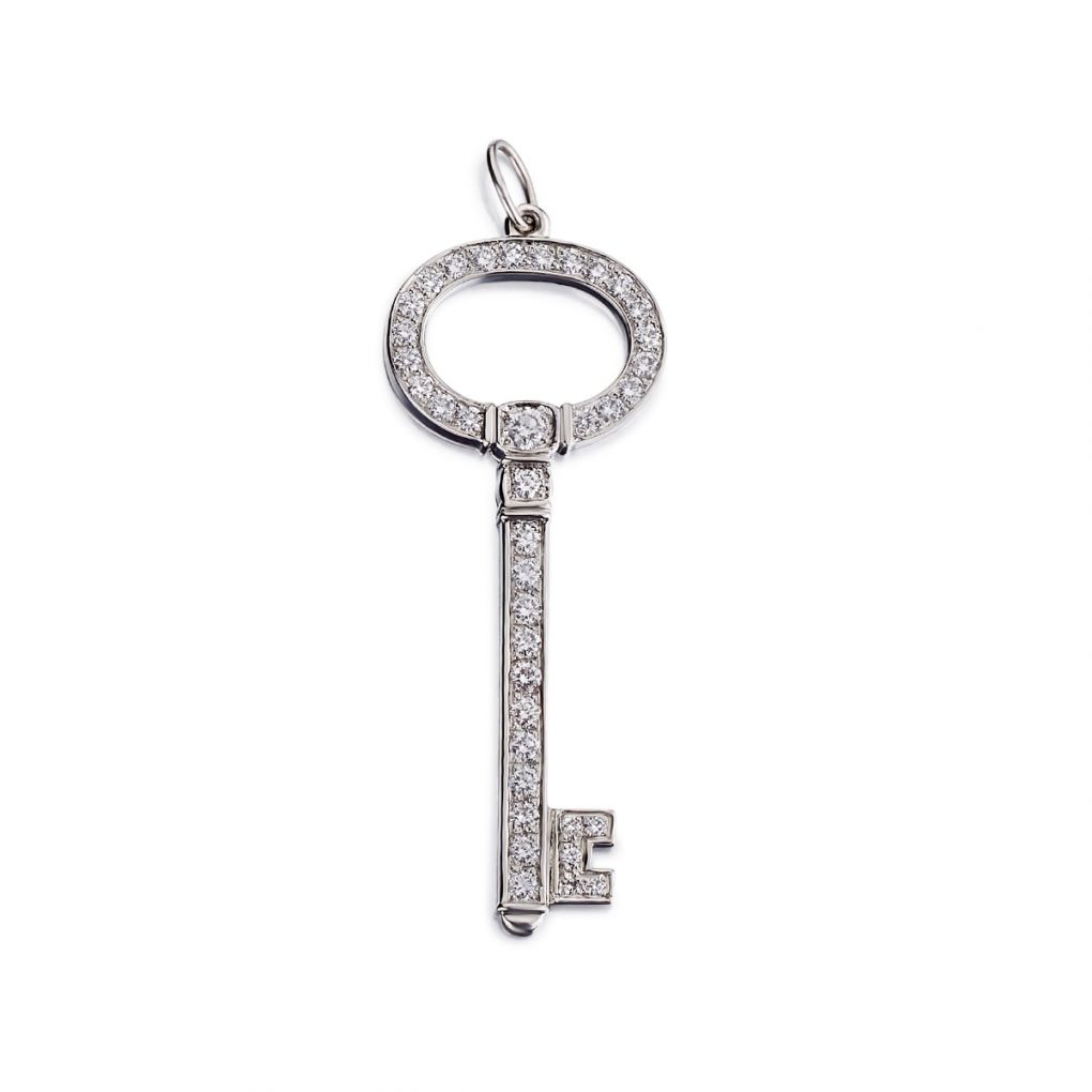 Platinum And Round Brilliant Cut Diamond Key Pendant – Van Rijk