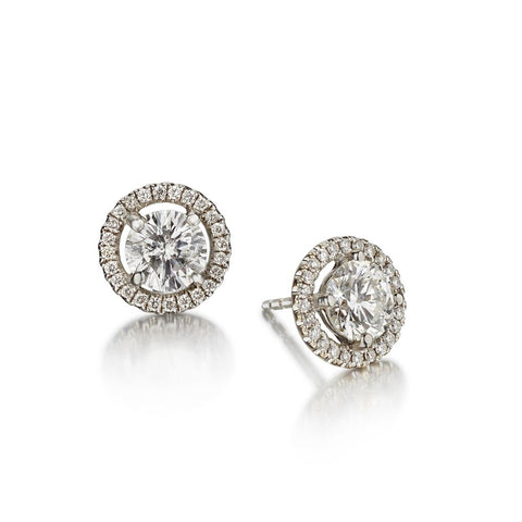 2.55 Carat Total Weight Round Brilliant Cut Diamond Halo-Set WG Earrings