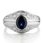 1.00 Carat Blue Sapphire And Diamond Dome Shaped Italian Made Ring