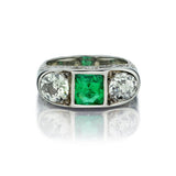 1.65 Carat Untreated Green Emerald And Diamond Vintage Ring