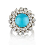 12MM Round Turquoise And Round Brilliant Cut Diamond WG Cocktail Ring