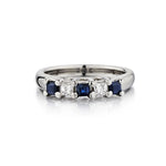 Ladies 5 Stone Platinum Blue Sapphire and Diamond Band.