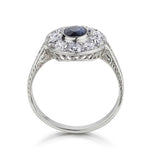 Edwardian Era Blue Sapphire And Old-Mine Cut Diamond Halo Ring