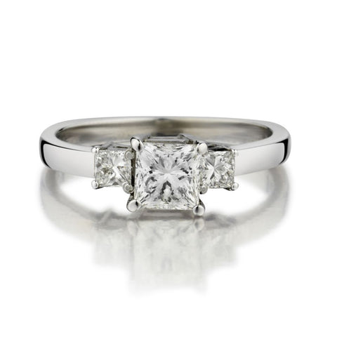 1.48 Carat Total Weight Princess Cut Diamond Three-Stone Ring