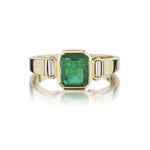 1.80 Carat Green Emerald And Baguette Cut Diamond YG Ring