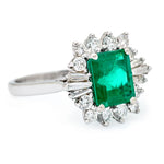 White Gold Green Emerald & Diamond Cluster Ring