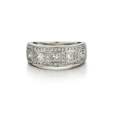 1.25 Carat Princess Cut And Brilliant Cut Diamond WG Band