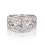 Handmade White Gold Round Brilliant Cut Diamond Wide Twist Border Ring