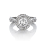 1.45 Carat Round Brilliant Cut Diamond Halo-Platinum Ring