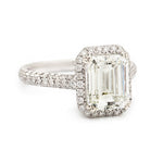 3.05CT Emerald Cut Diamond Halo-Set White Gold Ring