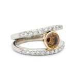 Brown Round Brilliant Cut Diamond Wide Yellow And White Gold Ring