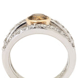 Brown Round Brilliant Cut Diamond Wide Yellow And White Gold Ring