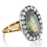 Vintage 7.00 Carat Oval-Shaped Peridot And Old Rose Cut Diamond Ring