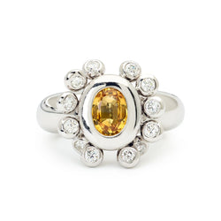 Citrine & Movable Round Brilliant Cut Diamonds 18KT Ring