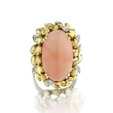 14KT Yellow Gold Coral And Diamond Cocktail Ring