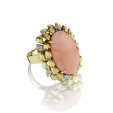 14KT Yellow Gold Coral And Diamond Cocktail Ring