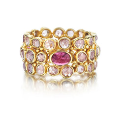 18KT Yellow Gold Cabochon Ruby And Rose Cut Diamond Band