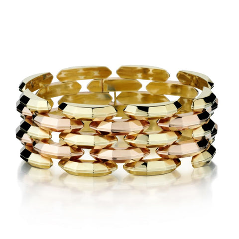 Retro 14KT Yellow & Rose Gold Wide Geometric Bracelet