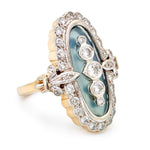 Art-Deco Style Round Brilliant Cut Diamonds Navette Ring