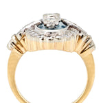 Art-Deco Style Round Brilliant Cut Diamonds Navette Ring