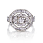 Mid-Century Baguette-Cut And Brilliant Cut Diamond WG Octagonal Ring