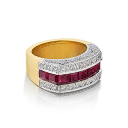 18KT Yellow And White Gold Diamond And Ruby Ring