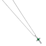 Green Emerald And Princess Cut Diamond Cross Pendant