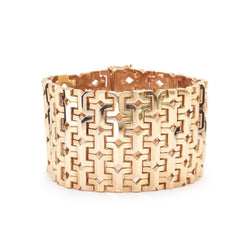 Retro 14KT Yellow Gold Geometric-Pattern Substantial Bracelet