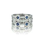 14KT White Gold Blue Sapphire And Diamond Wide Band